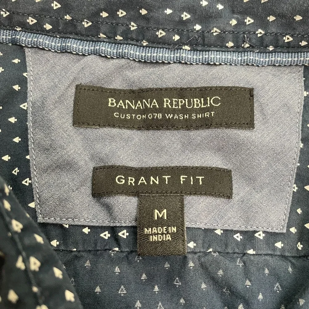 Banana Republic Custom Wash Shirt Mens Medium Blue Grant Fit Printed Cotton Top